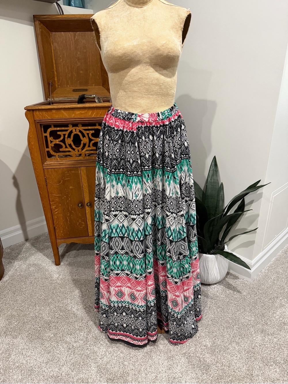 Magic Boho Maxi Skirt in Black, Green & Pink